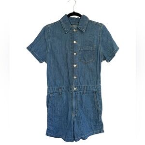 Levi's Blue Denim 100% Cotton Women's Button Up Romper Pockets Cinched Waist XS